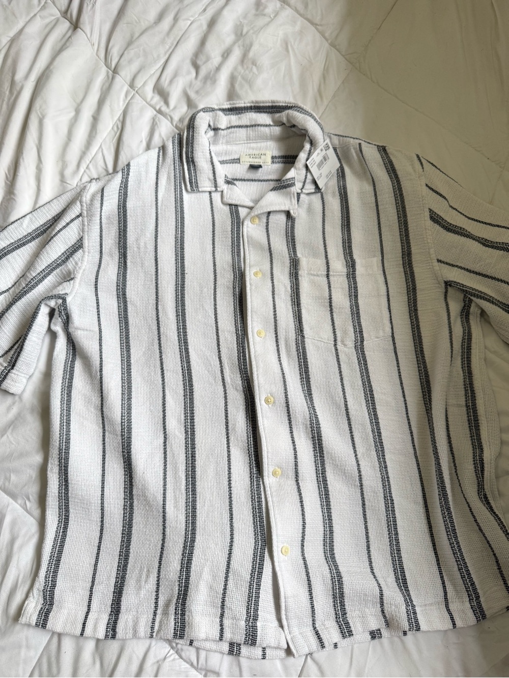 American Eagle Outfitters White Button-Up Shirt with Black Stripes